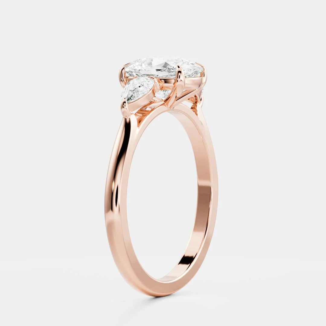 Elongated Cushion Lab-Grown Diamond Three Stone Ring with Pear Side Stones