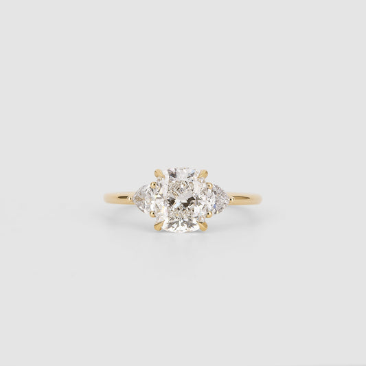 Cushion Lab-Grown Diamond Three Stone Pear Accent Engagement Ring