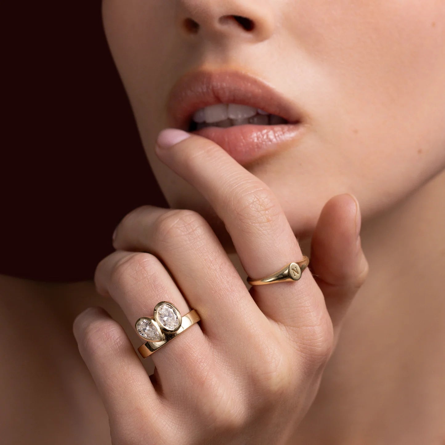 Pear & Oval Lab-Grown Diamond Bezel Toi et Moi Engagement Ring with Wide Band
