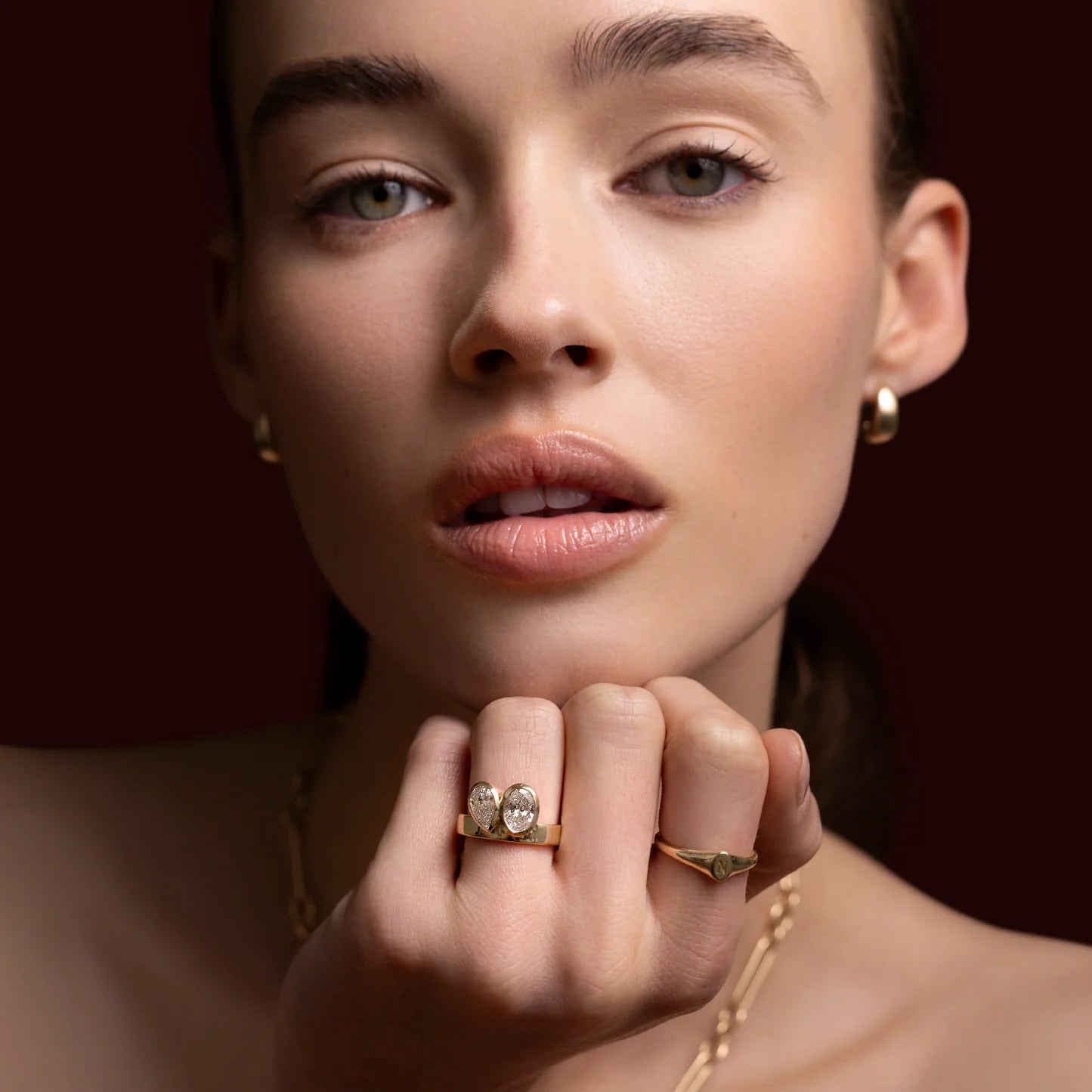 Pear & Oval Lab-Grown Diamond Bezel Toi et Moi Engagement Ring with Wide Band