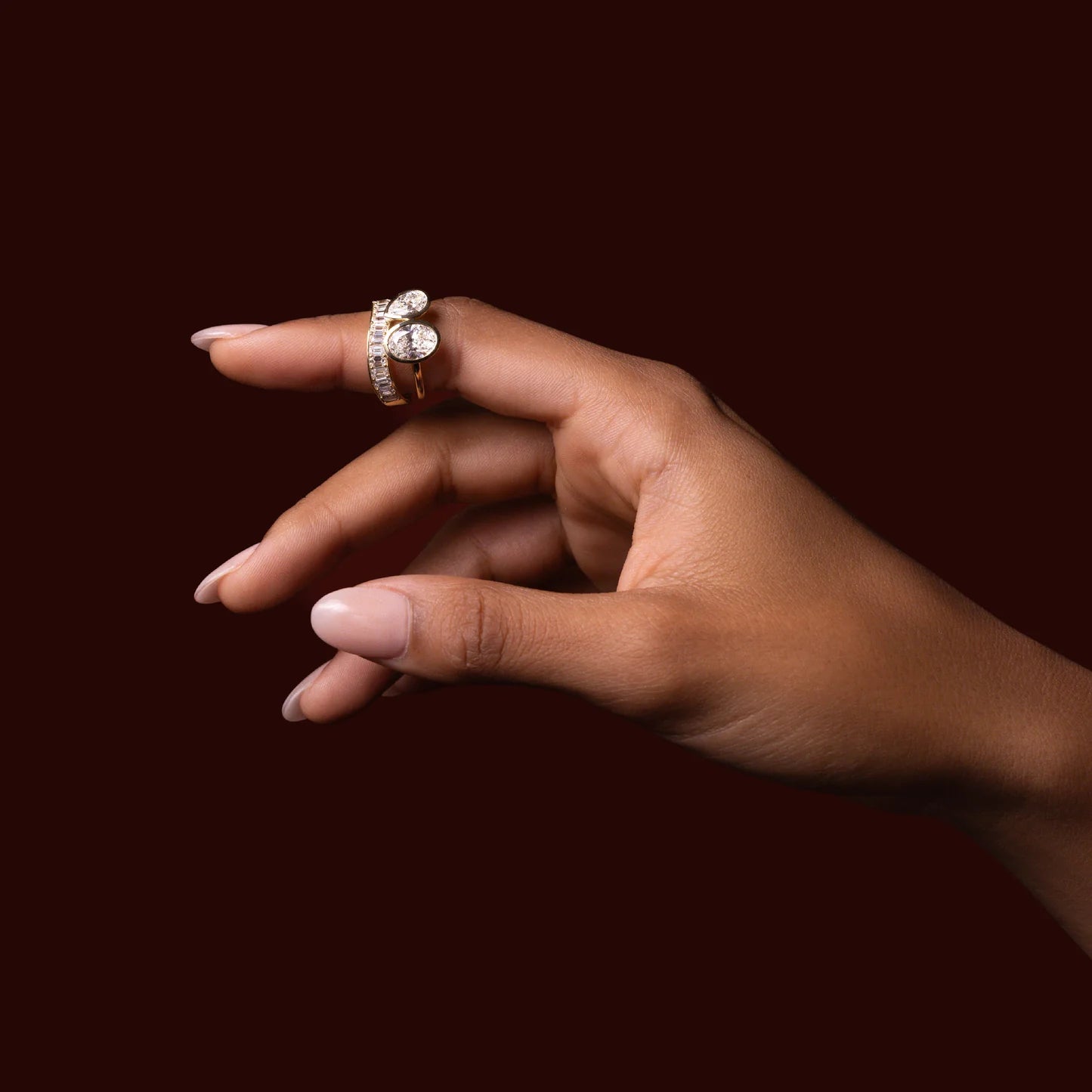 Large Oval & Pear Lab-Grown Diamond Bezel-Set Toi et Moi Engagement Ring