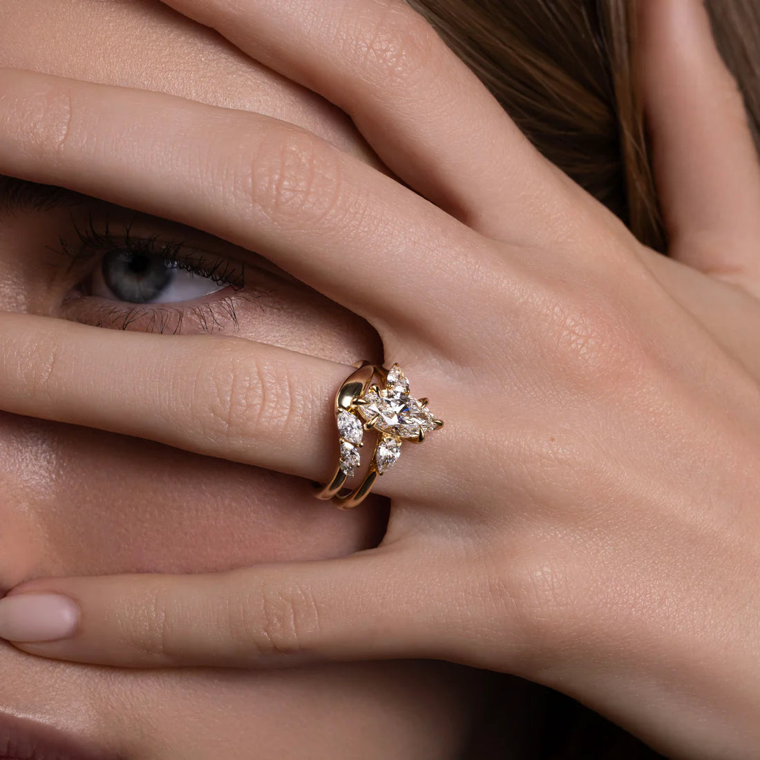 Marquise & Pear Lab-Grown Diamond Three Stone Engagement Ring