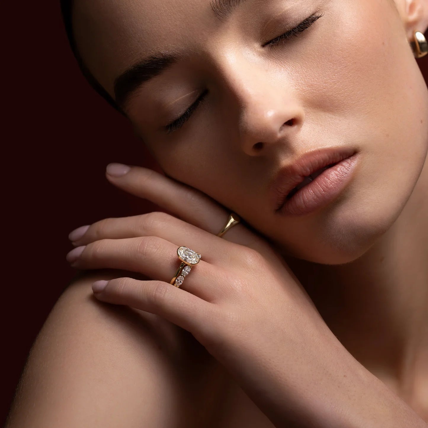 Oval Cut Lab-Grown Diamond Half Bezel Engagement Ring