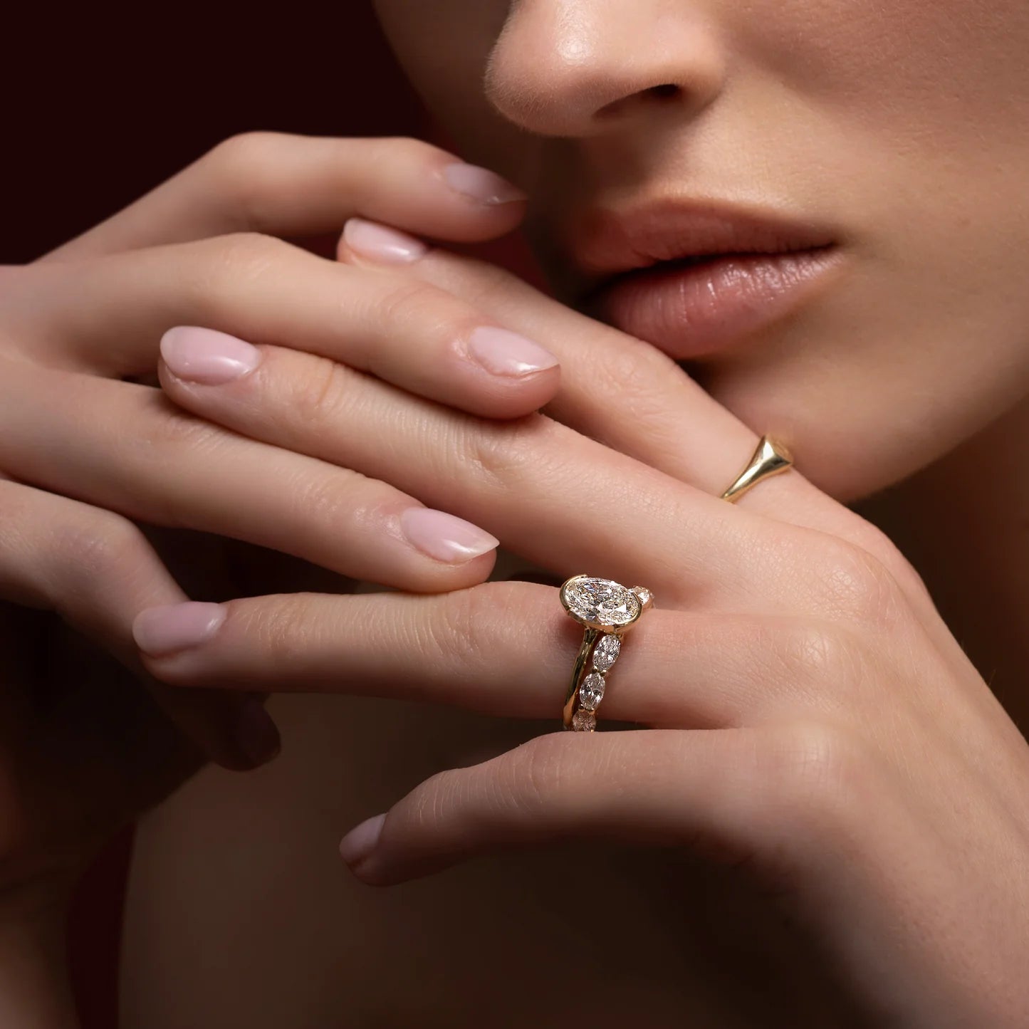 Oval Cut Lab-Grown Diamond Half Bezel Engagement Ring