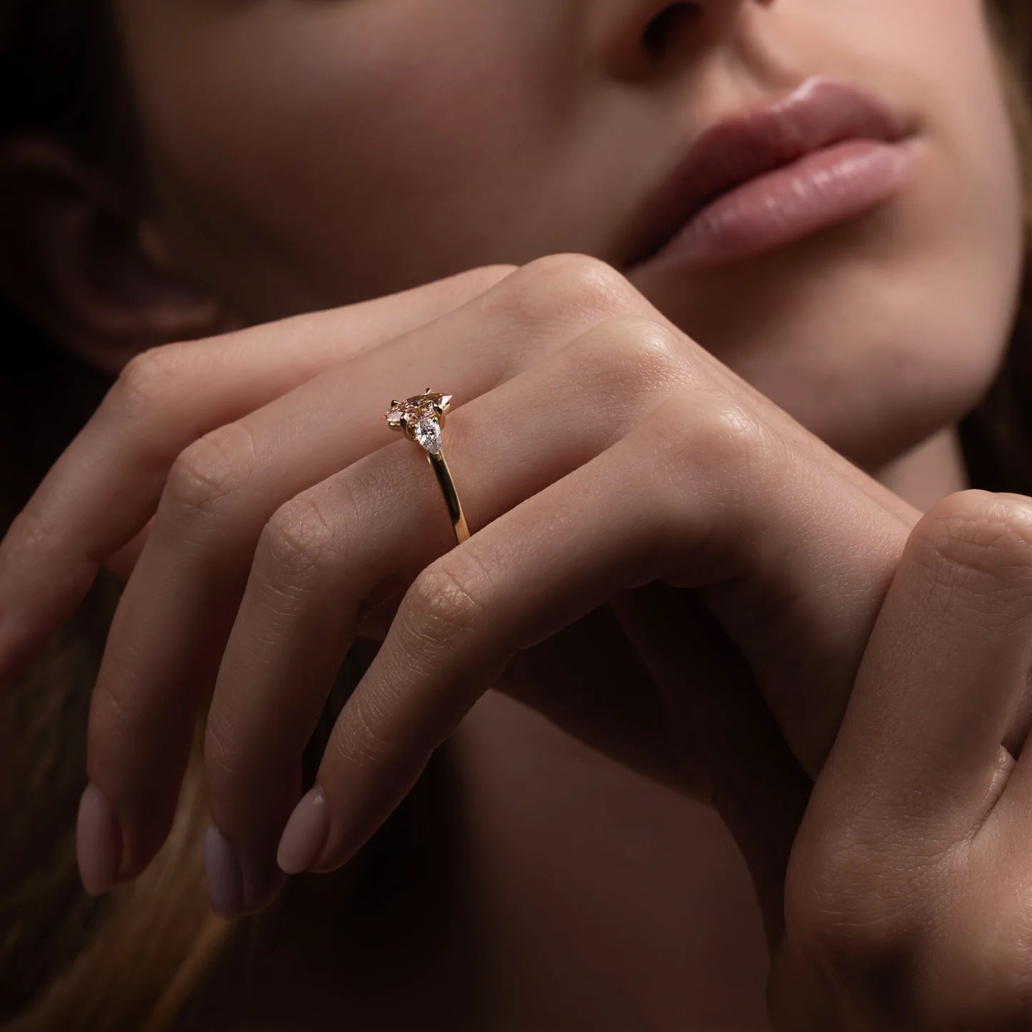Marquise & Pear Lab-Grown Diamond Three Stone Engagement Ring