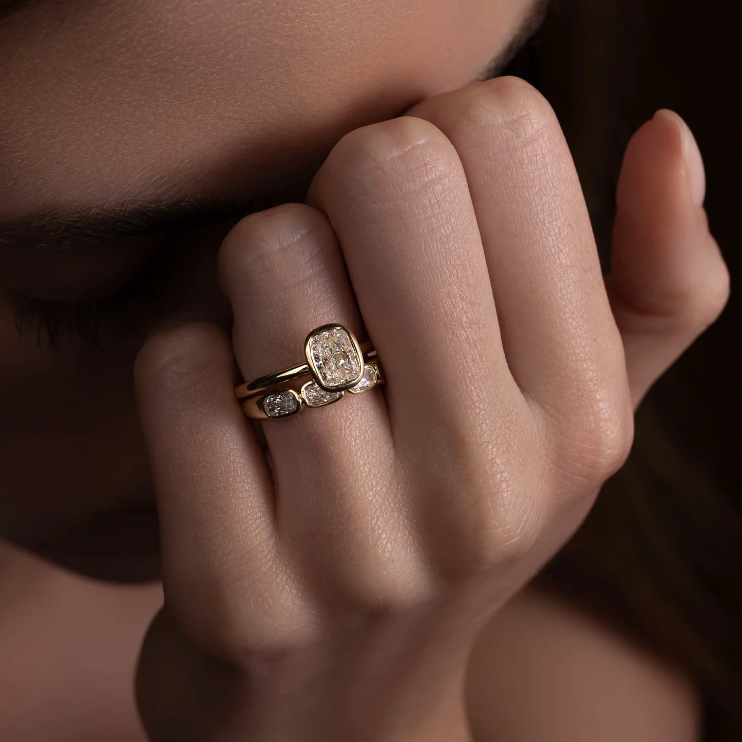 Elongated Cushion Lab-Grown Diamond Full Bezel Engagement Ring
