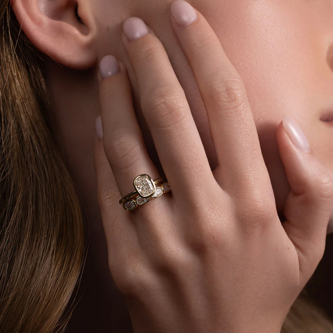 Elongated Cushion Lab-Grown Diamond Full Bezel Engagement Ring