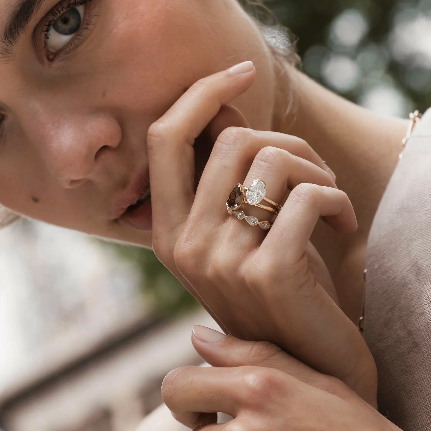Pear Shaped Lab-Grown Diamond Half Bezel Engagement Ring