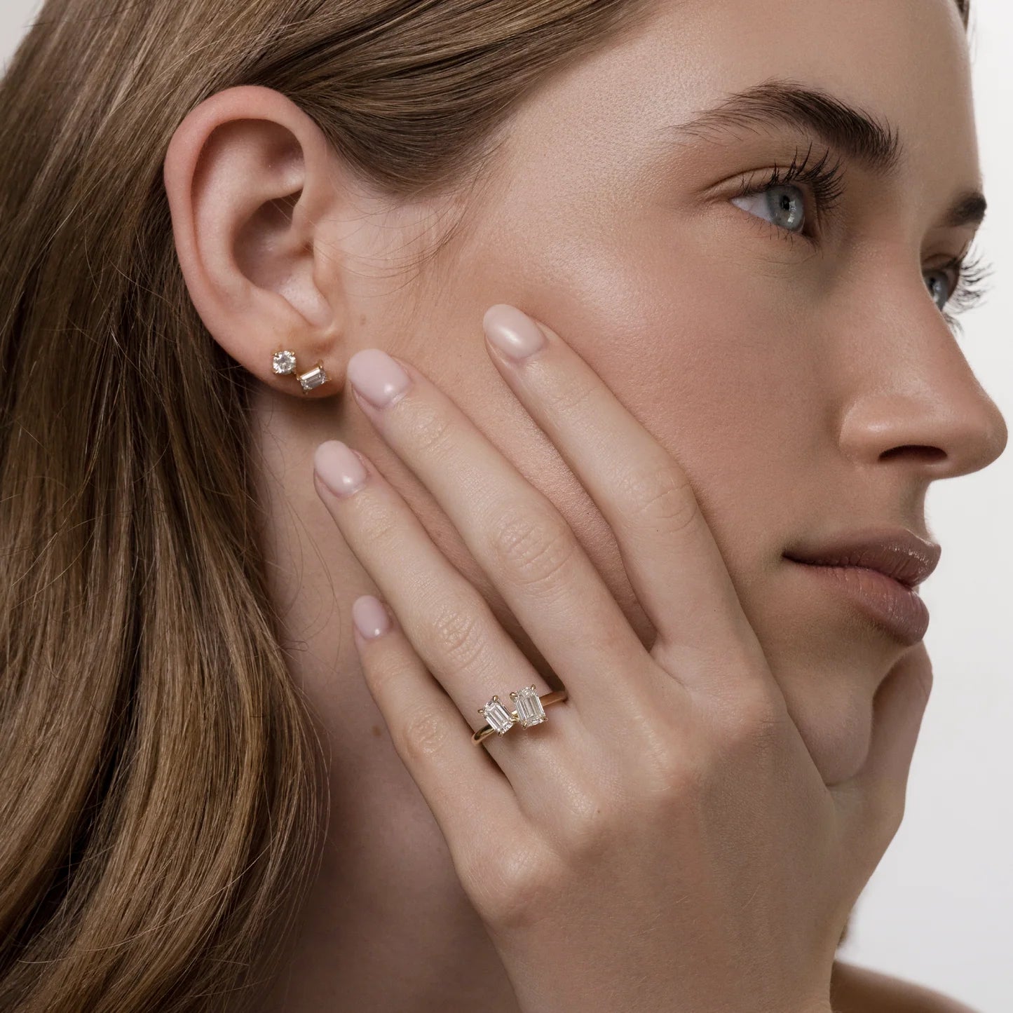 Emerald & Emerald Lab-Grown Diamond Toi et Moi Engagement Ring
