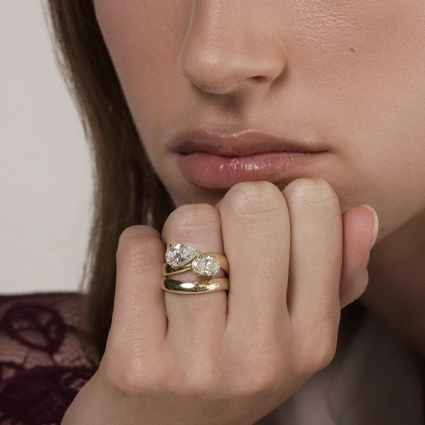 Oval & Pear Shaped Lab-Grown Diamond Toi et Moi Bypass Engagement Ring