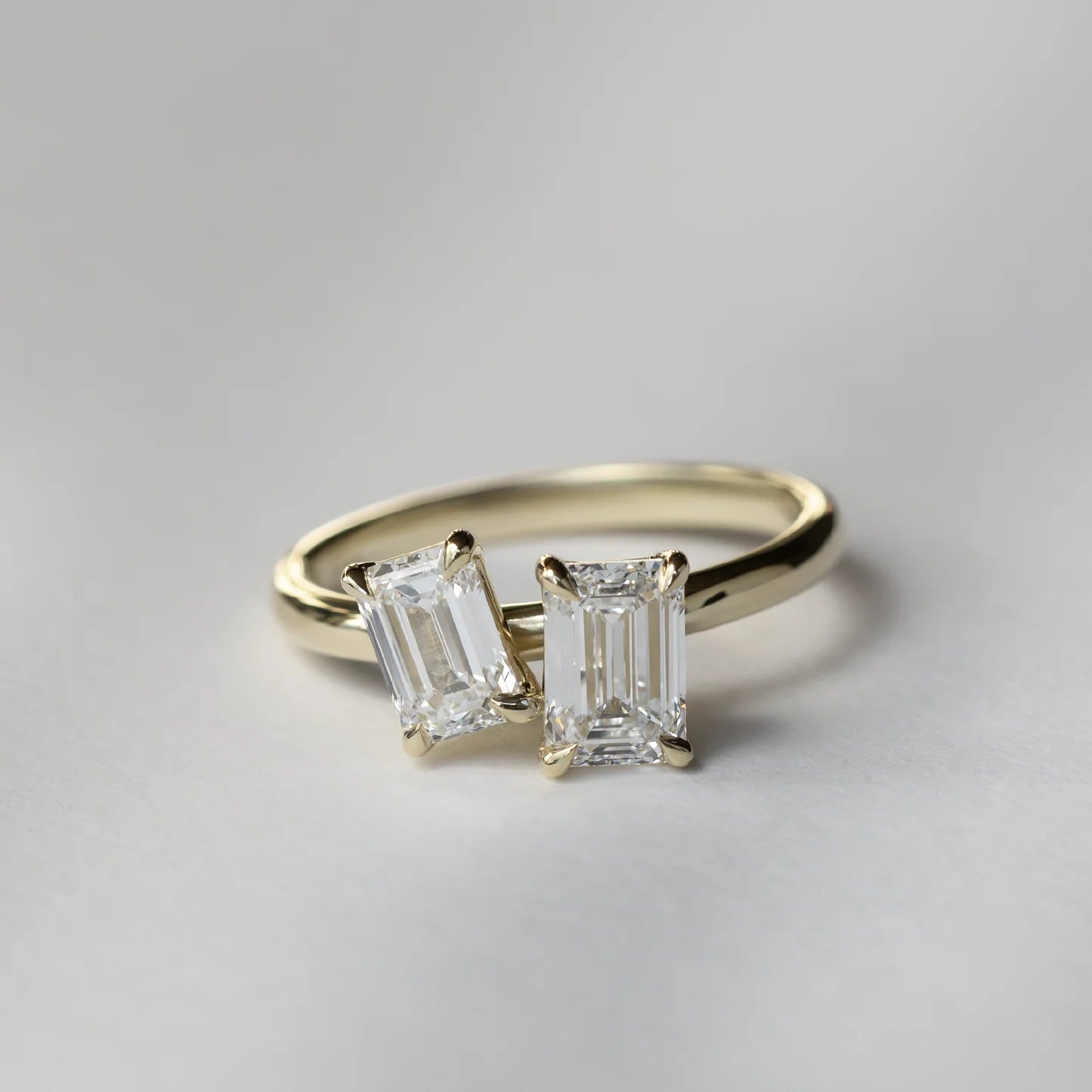 Emerald & Emerald Lab-Grown Diamond Toi et Moi Engagement Ring