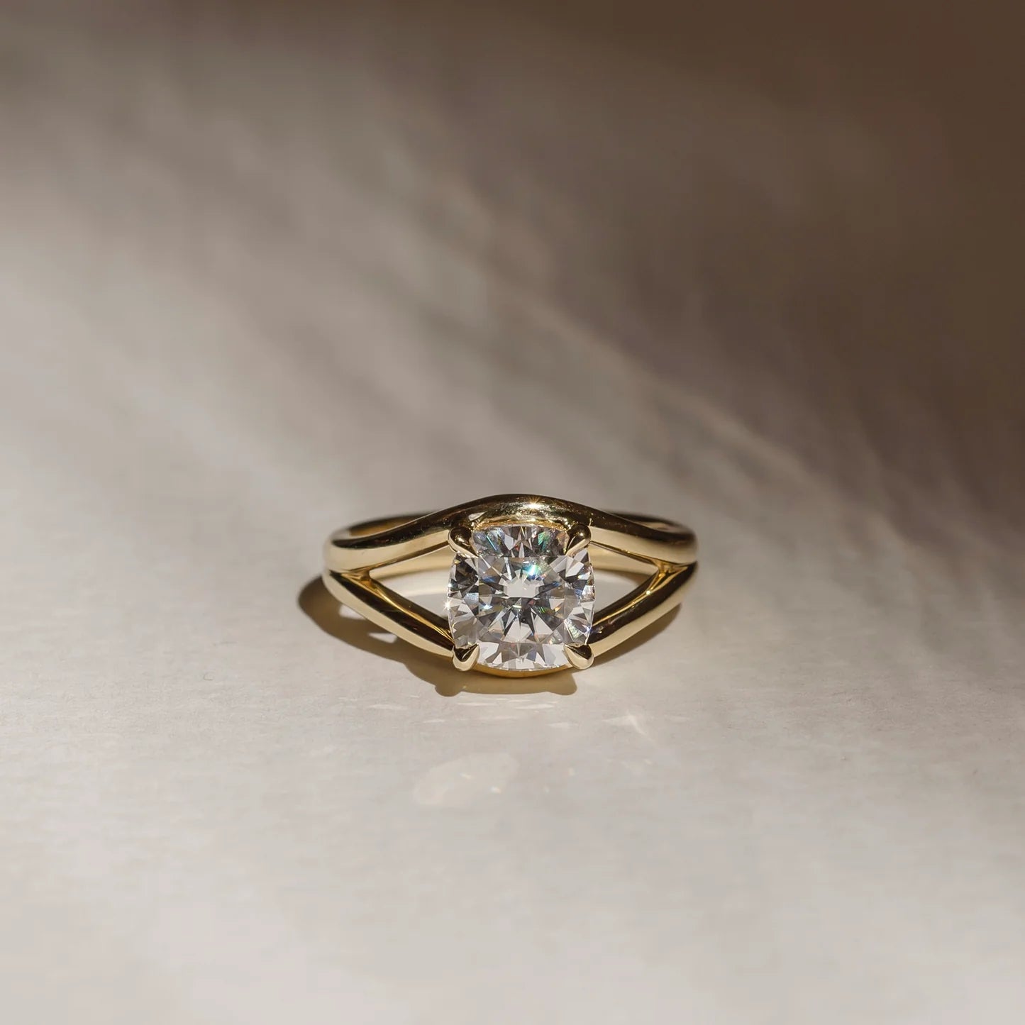 Cushion Cut Lab-Grown Diamond Solitaire Engagement Ring with Split Shank