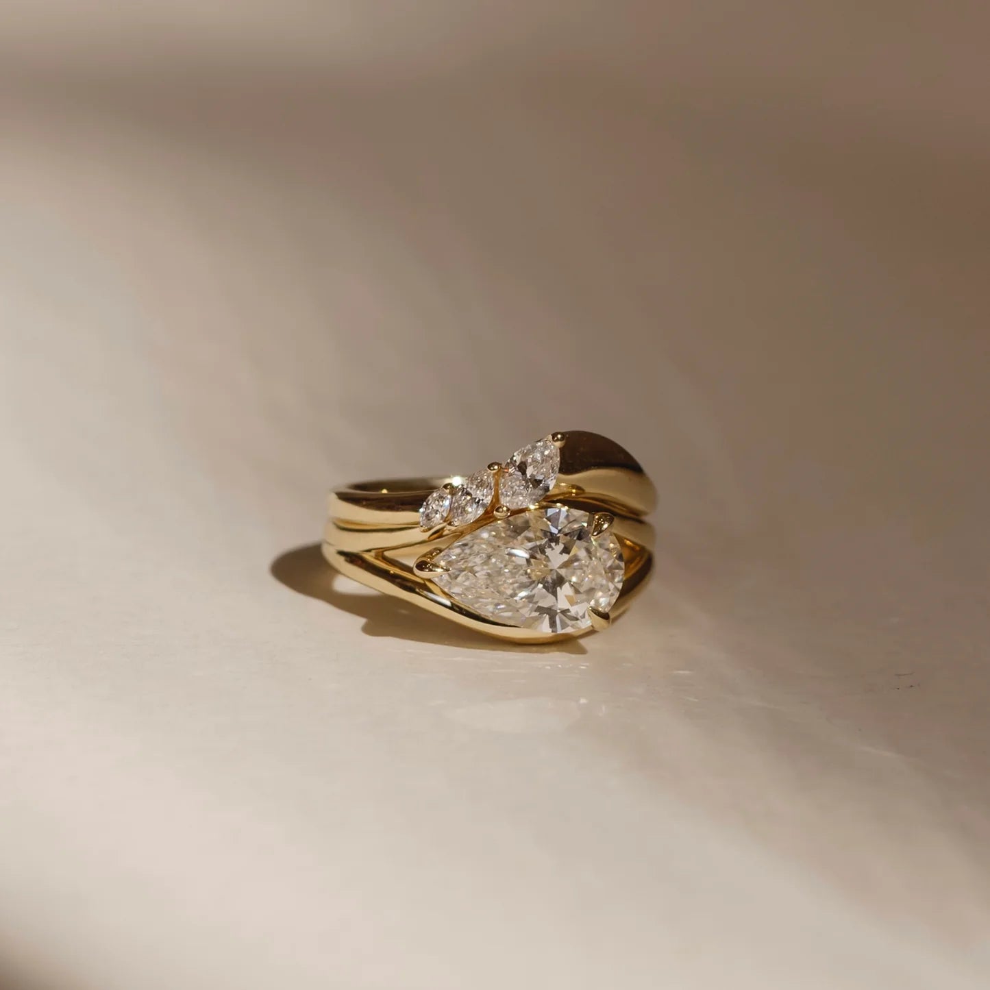 East-West Pear Cut Lab-Grown Diamond Solitaire Engagement Ring with Split Shank