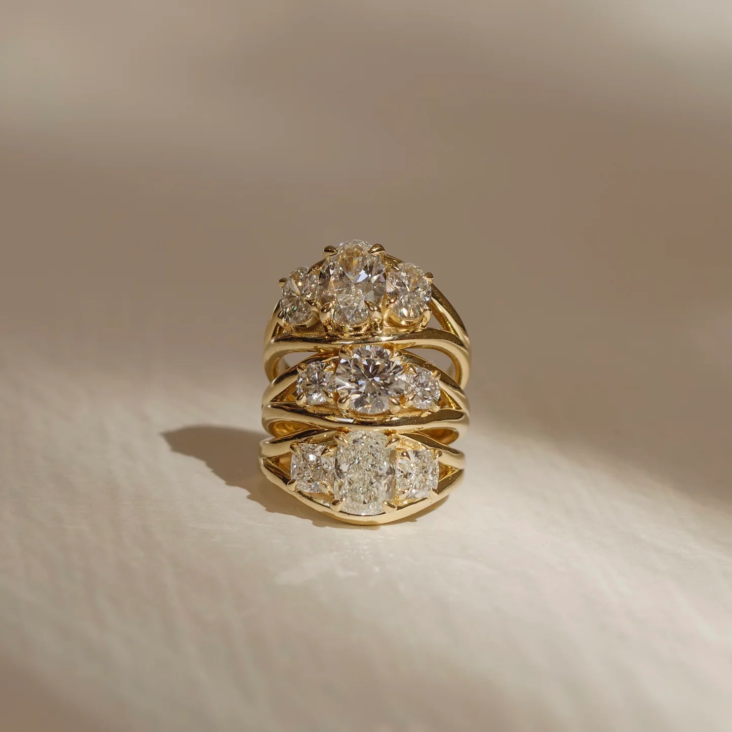 Cushion Cut Lab-Grown Diamond Three Stone Engagement Ring with Split Shank