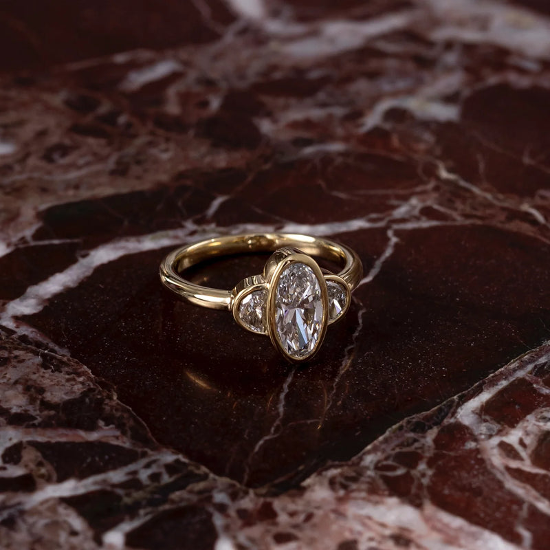 Oval & Half-Moon Lab-Grown Diamond Three Stone Bezel Engagement Ring