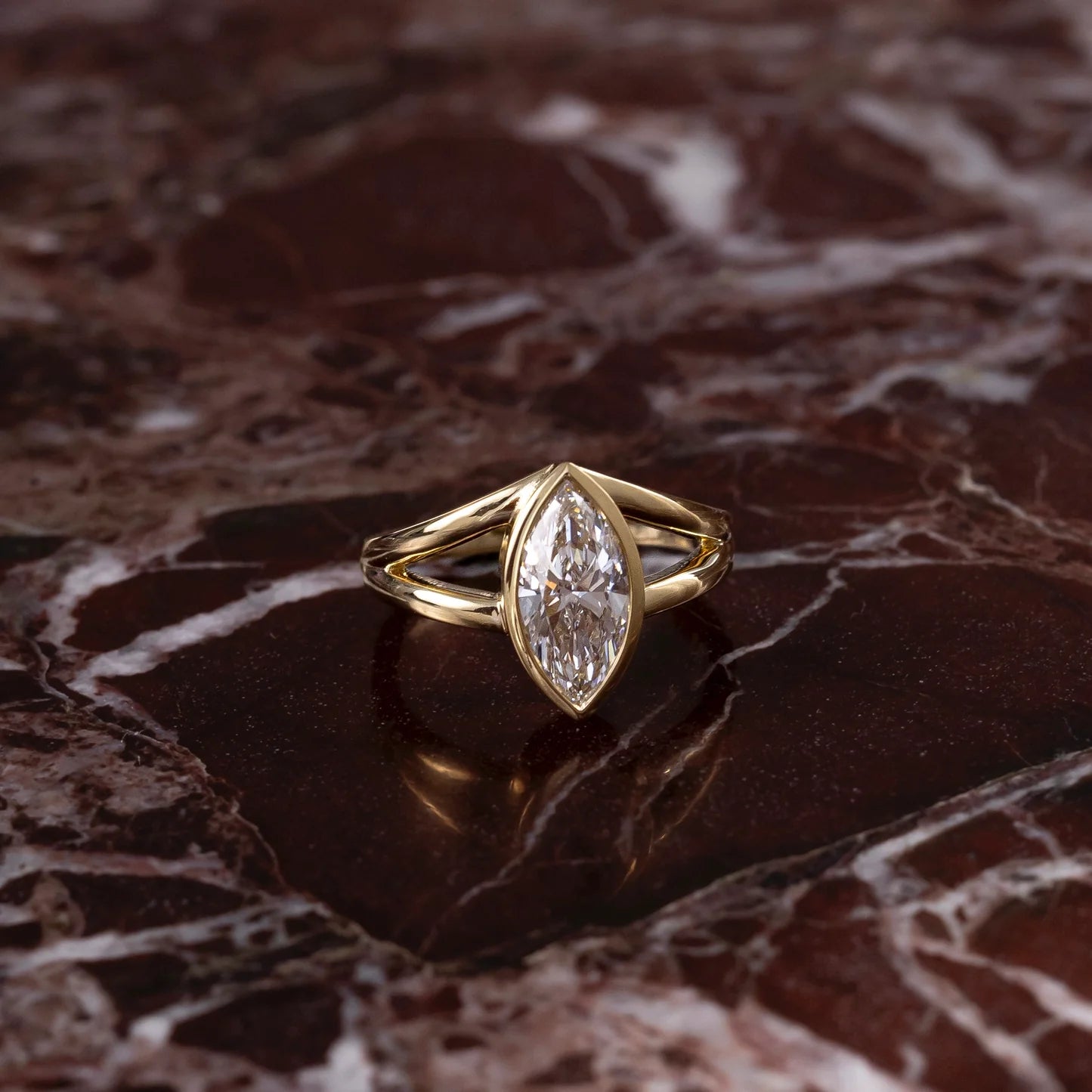 Marquise Cut Lab-Grown Diamond Bezel Solitaire Engagement Ring with Split Shank