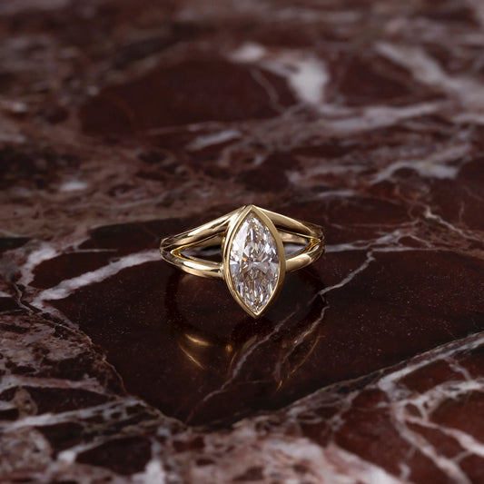 Marquise Cut Lab-Grown Diamond Bezel Solitaire Engagement Ring with Split Shank