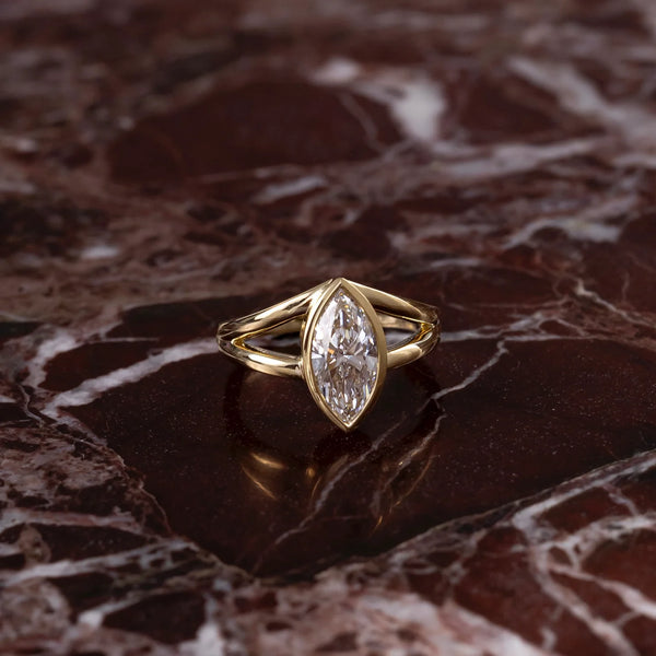 Marquise Cut Lab-Grown Diamond Bezel Solitaire Engagement Ring with Split Shank