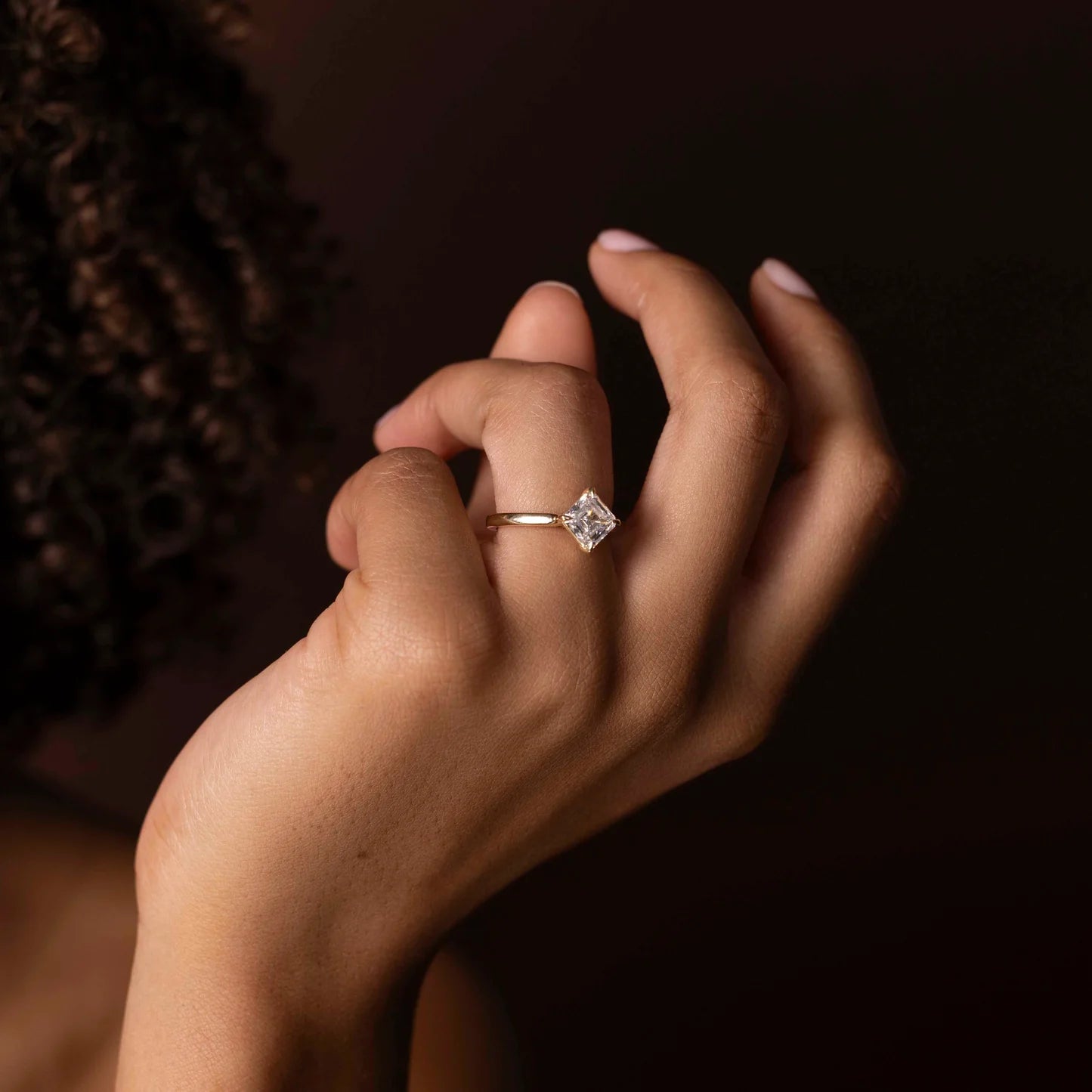 Tilted Asscher Cut Lab-Grown Diamond Solitaire Engagement Ring with Plain Band