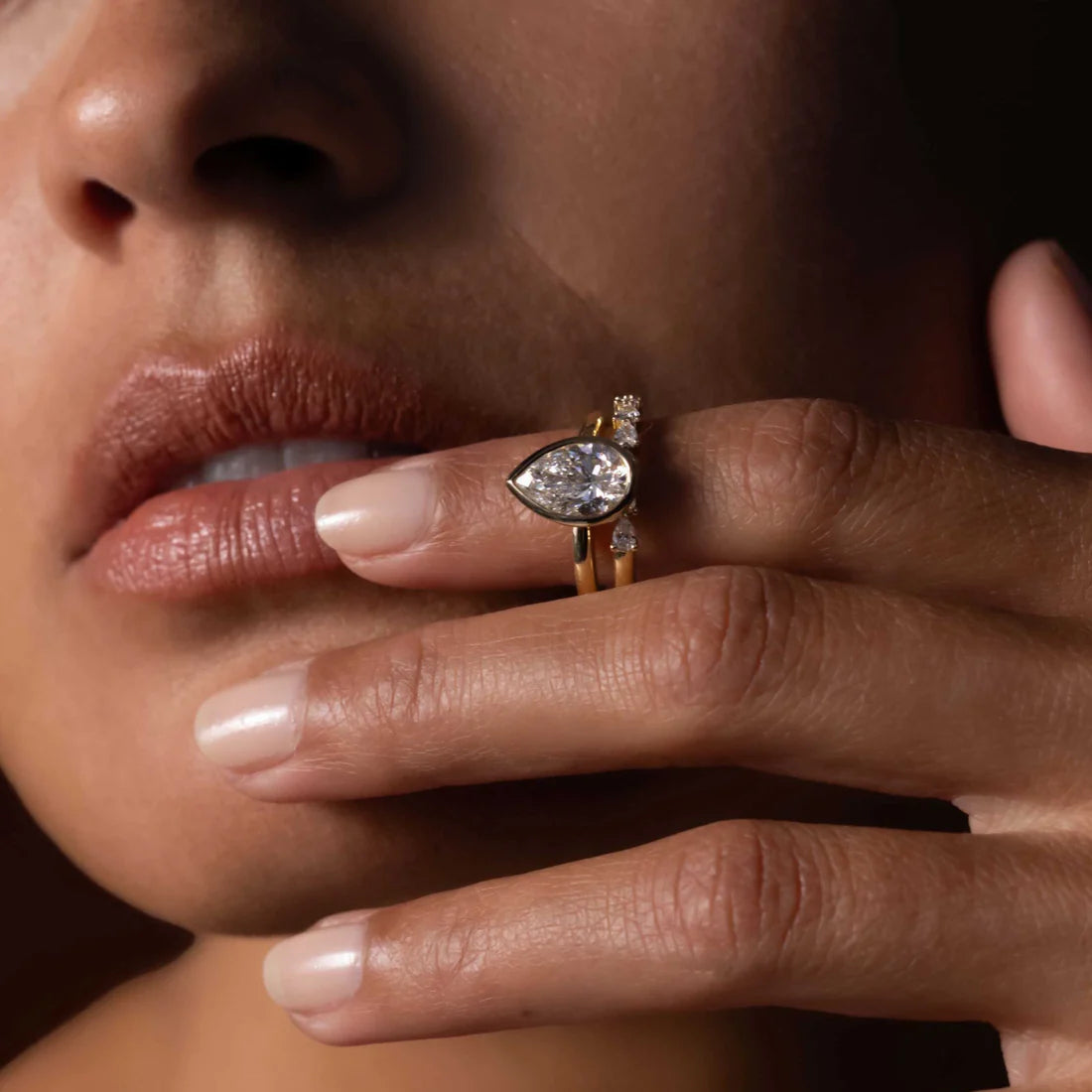 Pear Cut Lab-Grown Diamond Full Bezel Engagement Ring