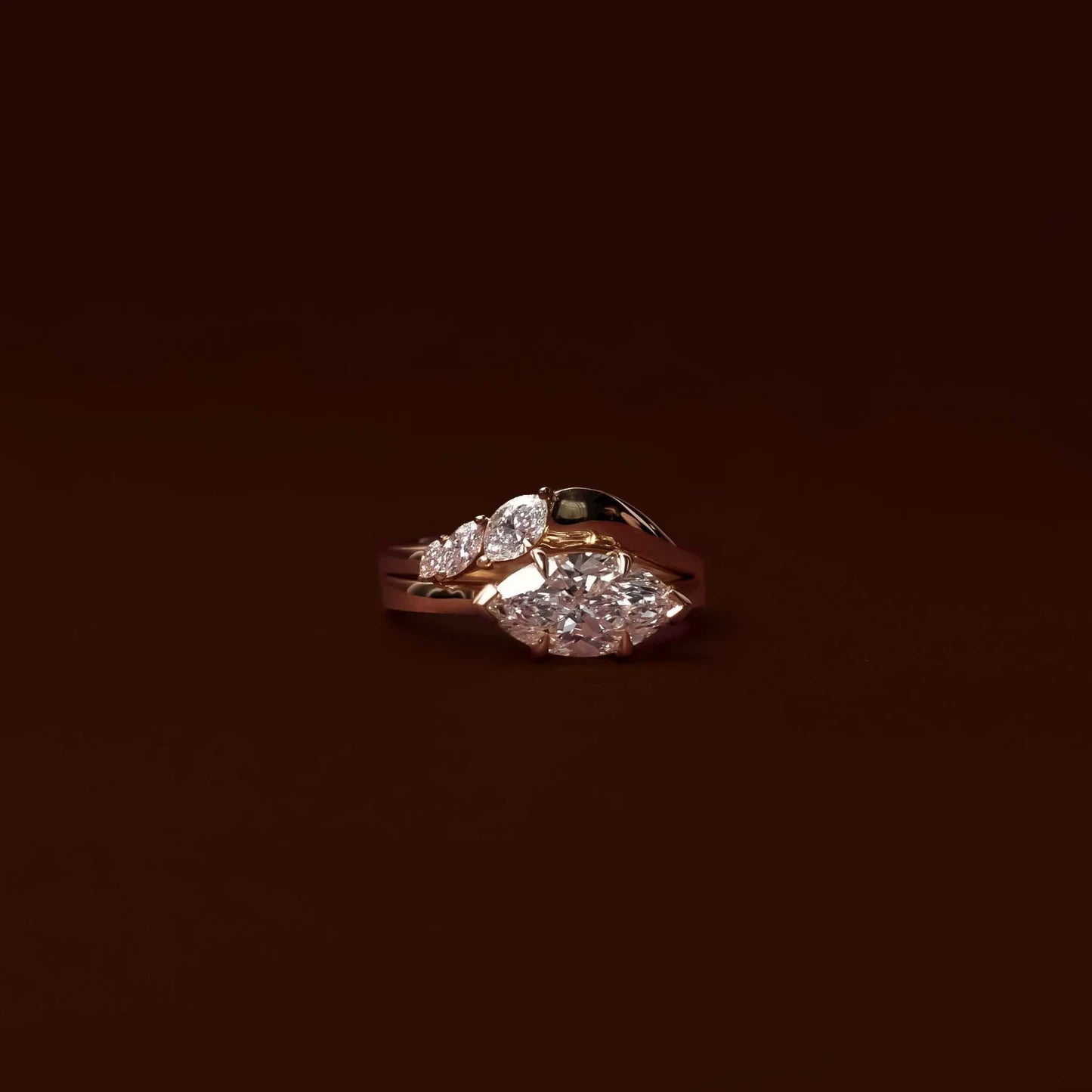 East-West Marquise Lab-Grown Diamond Solitaire Engagement Ring with Black Tip Accents