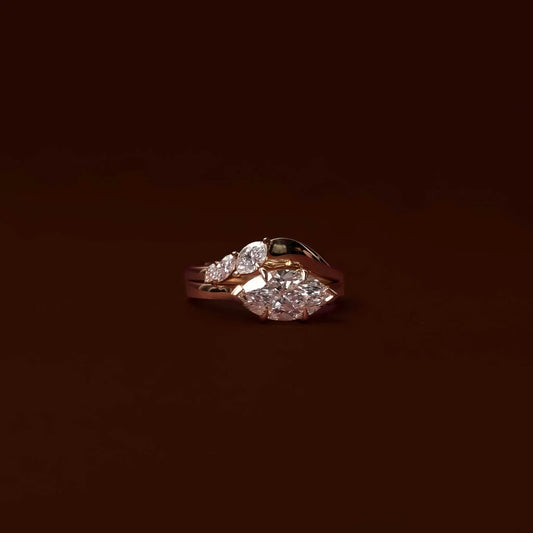 East-West Marquise Lab-Grown Diamond Solitaire Engagement Ring with Black Tip Accents