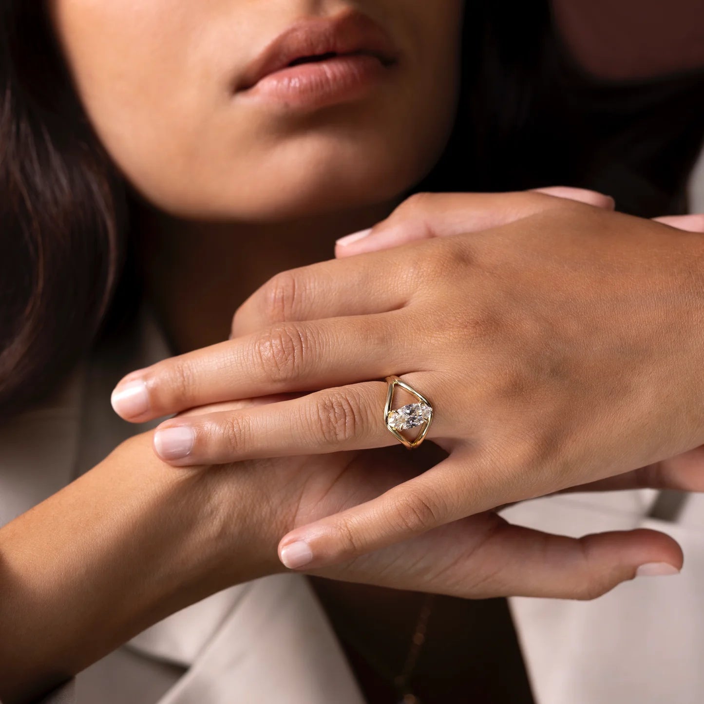 Marquise Cut Lab-Grown Diamond Solitaire Engagement Ring with Split Shank
