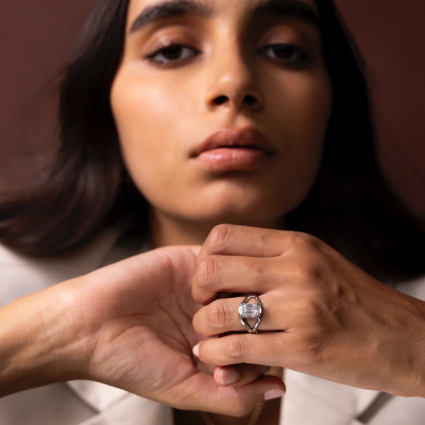 Emerald Cut Lab-Grown Diamond Solitaire Engagement Ring with Split Shank