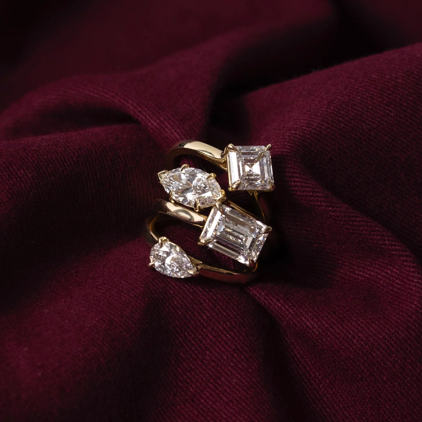 East-West Pear Cut Lab-Grown Diamond Solitaire Engagement Ring with Plain Band