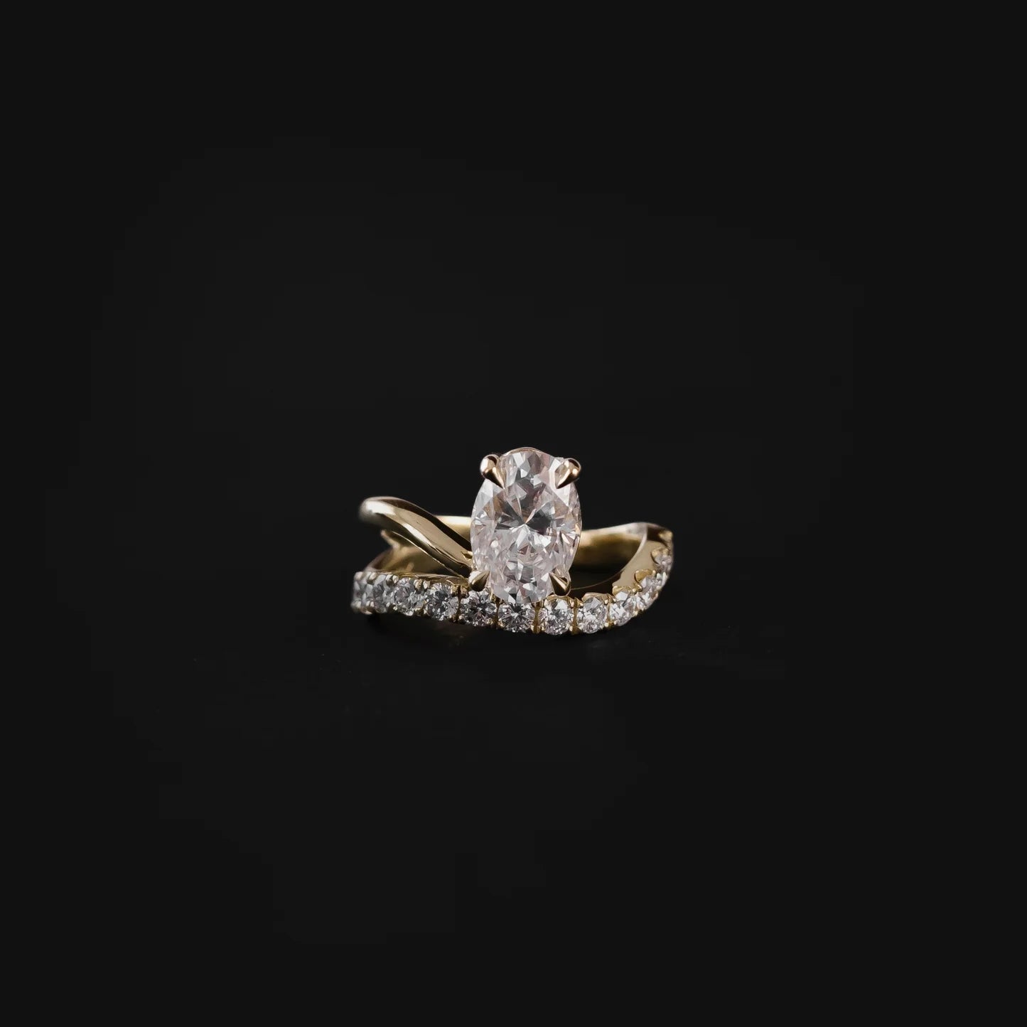 Oval Lab-Grown Diamond Solitaire Engagement Ring with Pavé Bypass Band