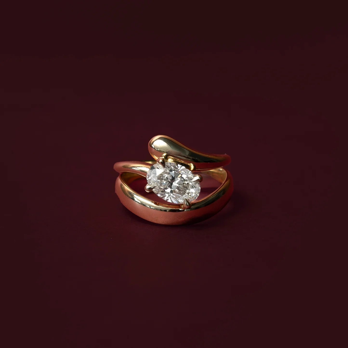 Oval Lab-Grown Diamond Solitaire Engagement Ring with Bypass Band