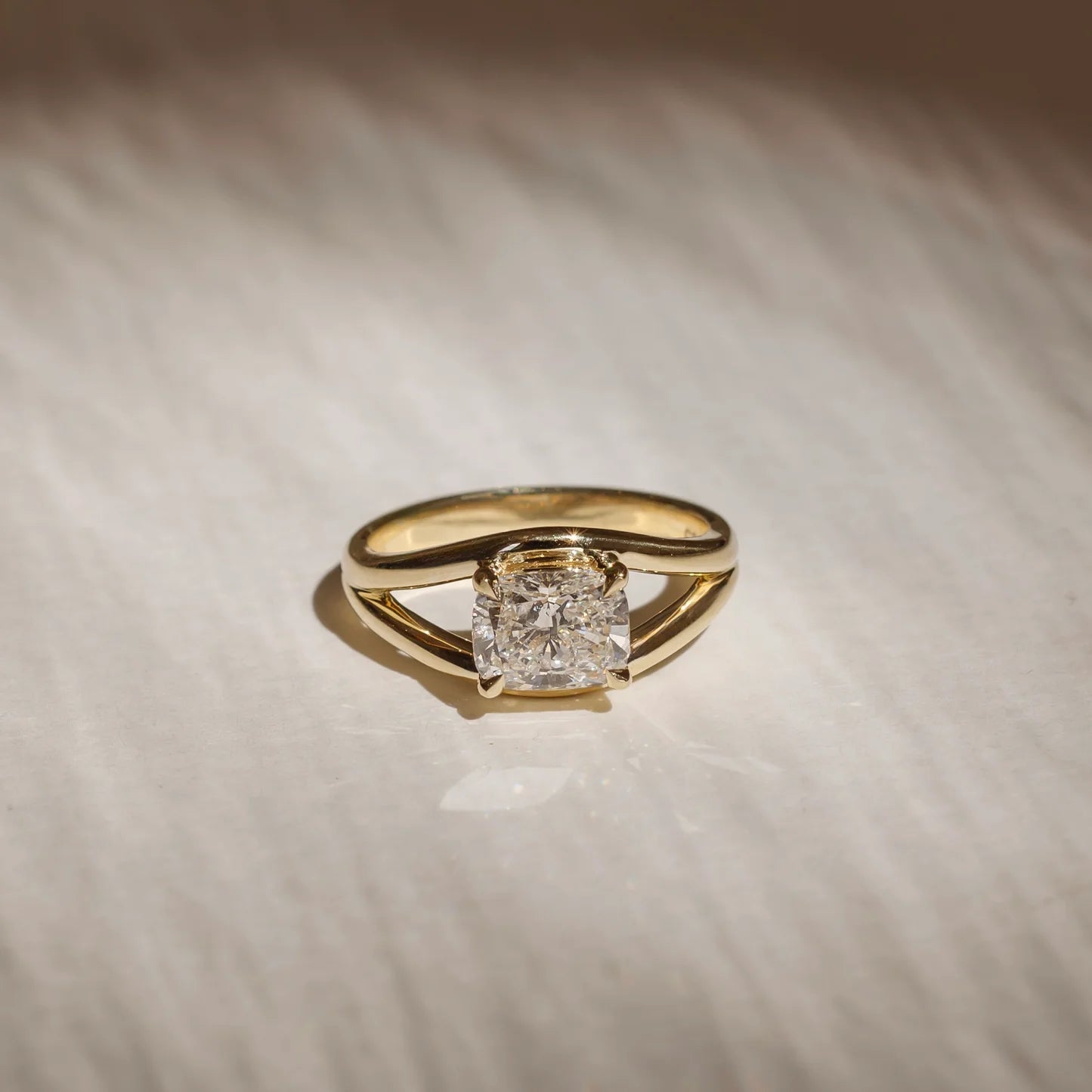 Cushion Cut Lab-Grown Diamond Double-Prong Solitaire Engagement Ring with Split Shank