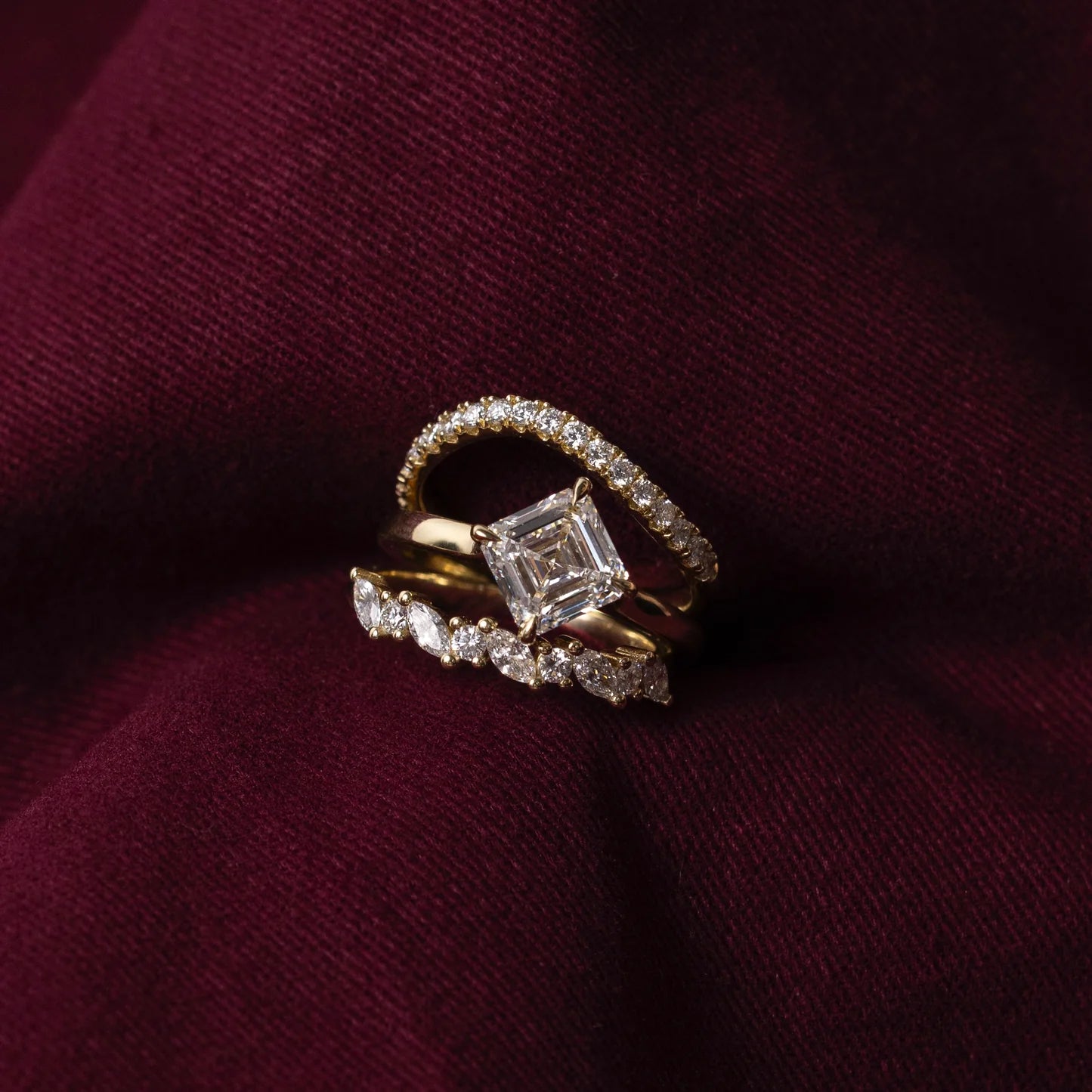 Tilted Asscher Cut Lab-Grown Diamond Solitaire Engagement Ring with Plain Band