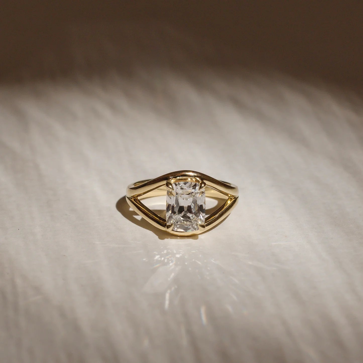 Elongated Cushion Cut Lab-Grown Diamond Solitaire Engagement Ring with Split Shank