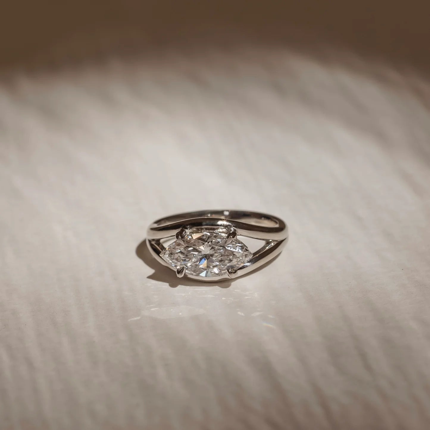 East-West Marquise Cut Lab-Grown Diamond Solitaire Engagement Ring with Split Shank