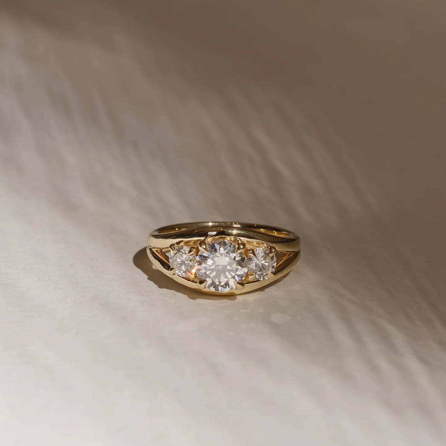 Round Brilliant Lab-Grown Diamond Three Stone Engagement Ring with Split Shank