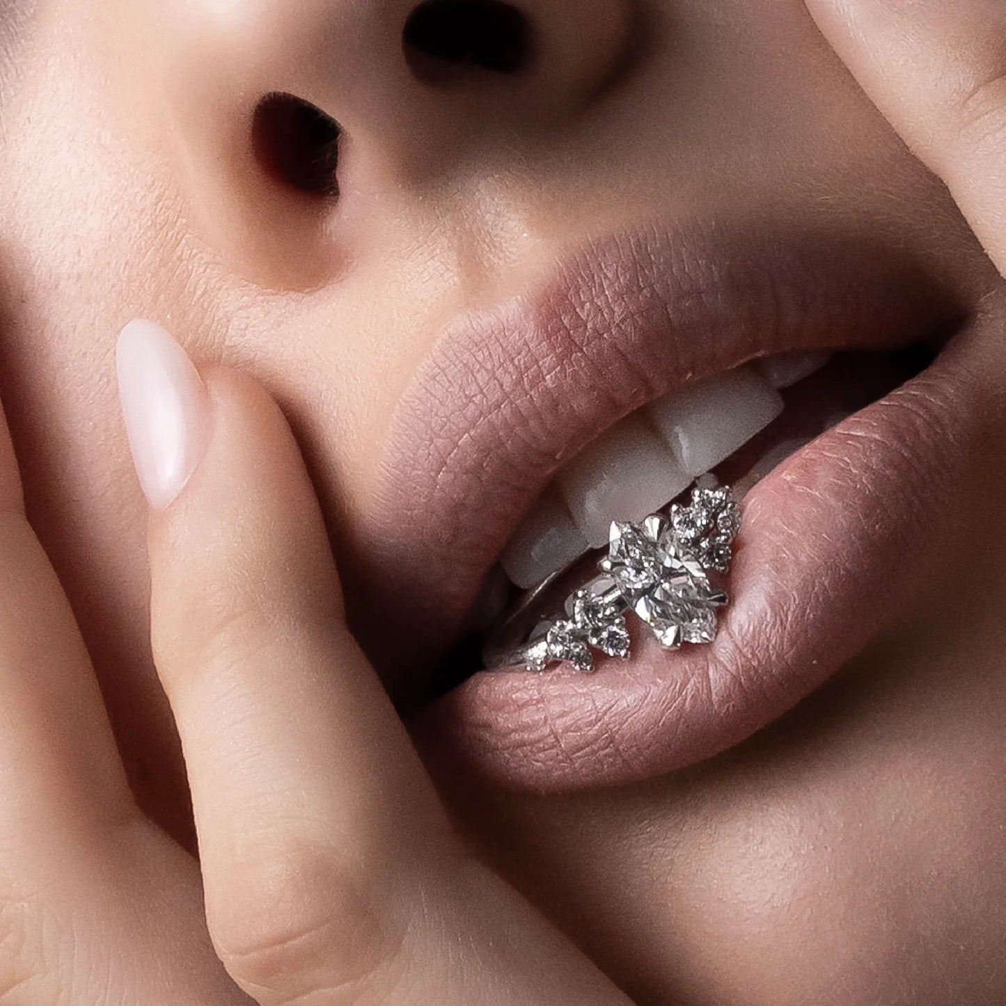 Oval Lab-Grown Diamond Solitaire Engagement Ring with Cluster Diamond Shoulders