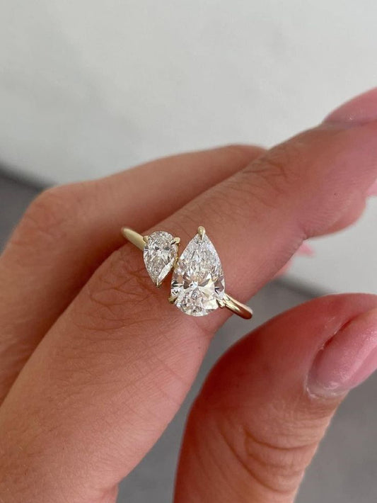 2.25 CT Pear Cut Toi et Moi Lab Grown Diamond Engagement Ring