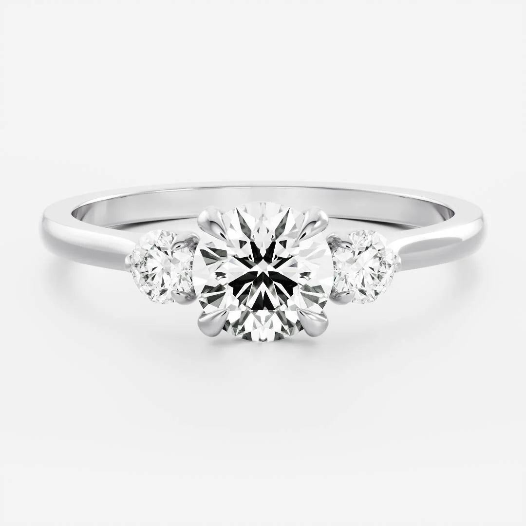 Round Brilliant Lab-Grown Diamond Three Stone Engagement Ring with Round Side Stones
