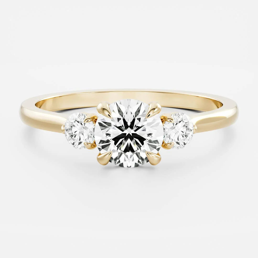Round Brilliant Lab-Grown Diamond Three Stone Engagement Ring with Round Side Stones