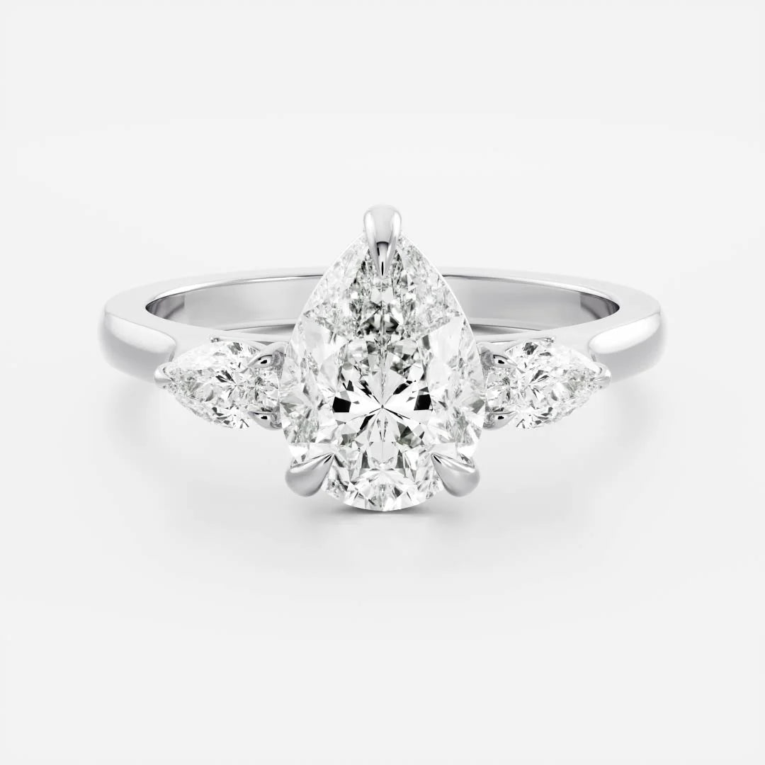 Pear Lab-Grown Diamond Three Stone Engagement Ring with Pear Side Stones