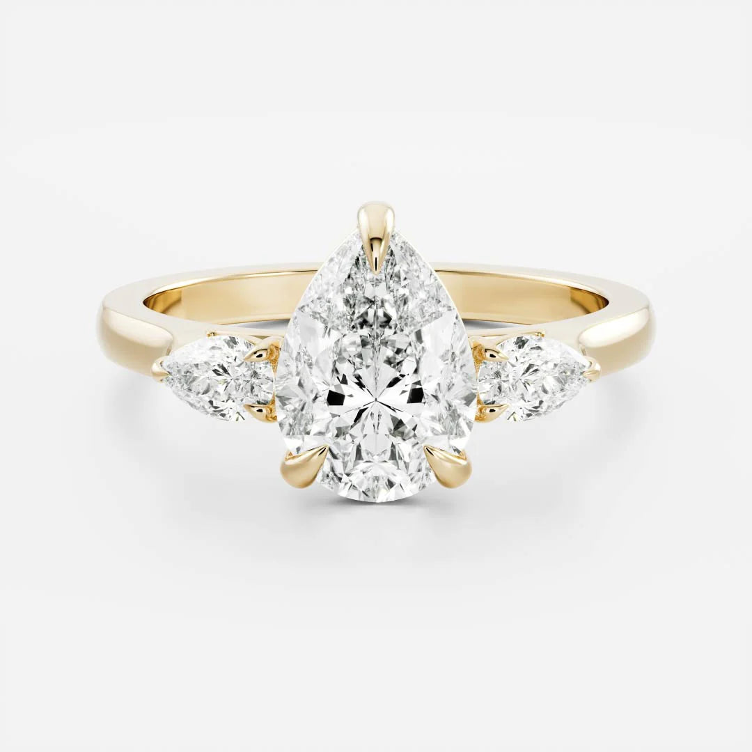 Pear Lab-Grown Diamond Three Stone Engagement Ring with Pear Side Stones