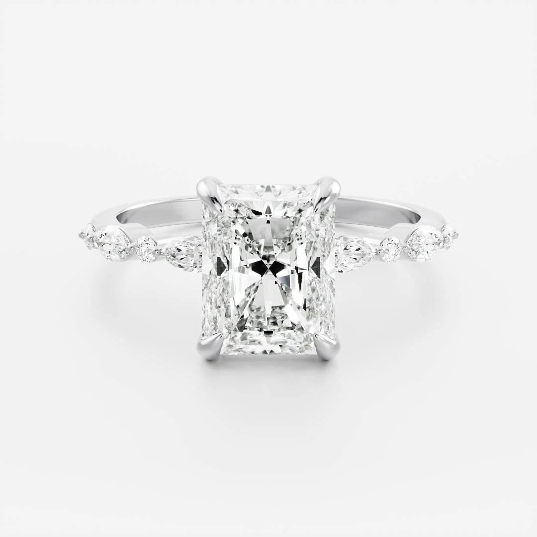 Radiant Cut Lab-Grown Diamond Engagement Ring with Marquise & Round Diamond Band