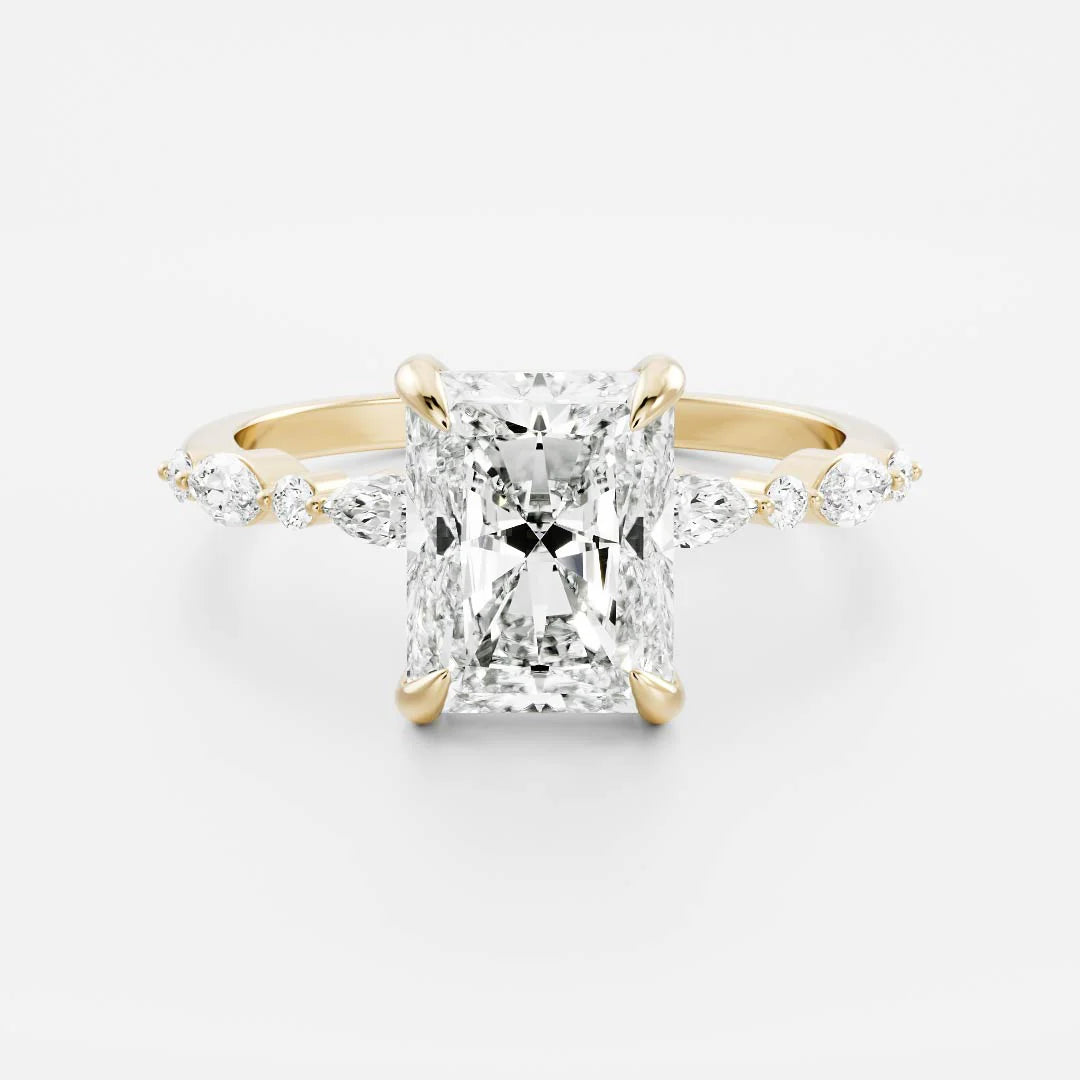 Radiant Cut Lab-Grown Diamond Engagement Ring with Marquise & Round Diamond Band