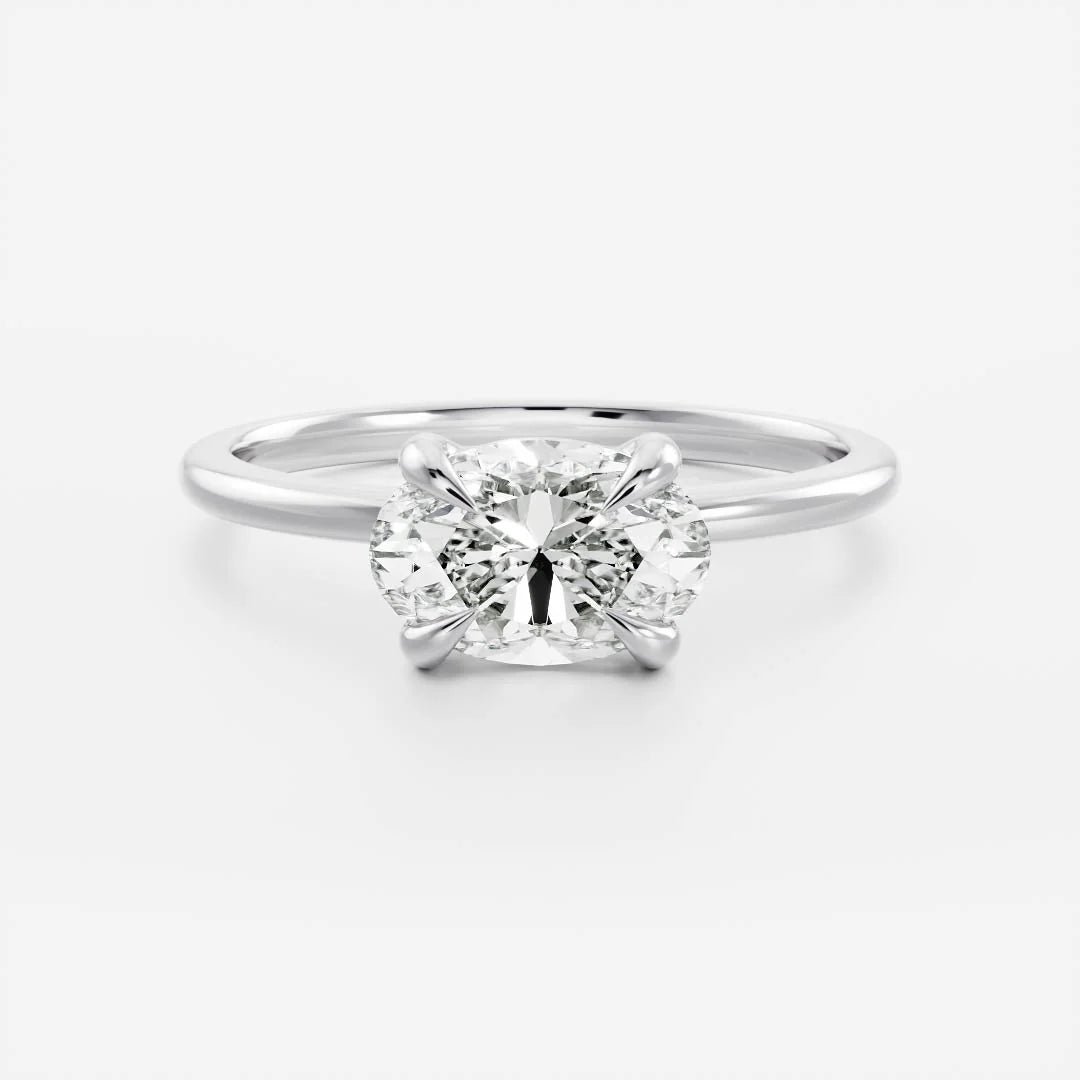 Oval Lab-Grown Diamond Solitaire Engagement Ring with Slim Tapered Band