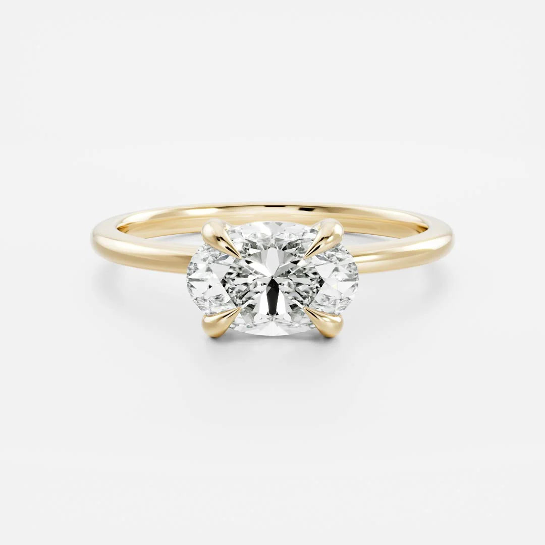 Oval Lab-Grown Diamond Solitaire Engagement Ring with Slim Tapered Band
