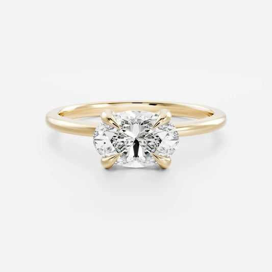 Oval Lab-Grown Diamond Solitaire Engagement Ring with Slim Tapered Band