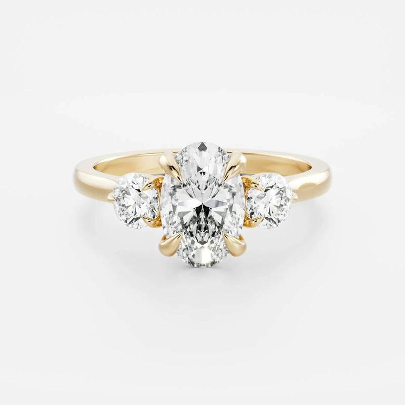 Oval & Round Lab-Grown Diamond Three Stone Engagement Ring with Plain Band