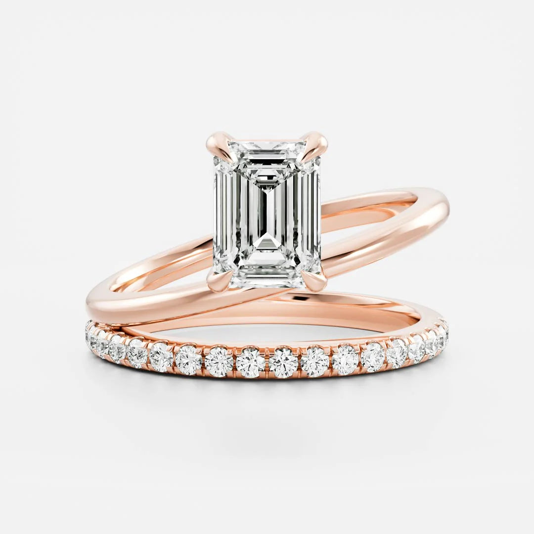 Emerald Cut Lab-Grown Diamond Solitaire Engagement Ring with Dome Band