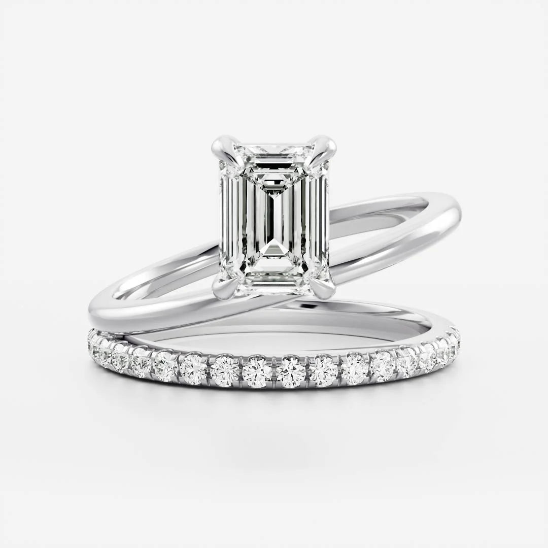 Emerald Cut Lab-Grown Diamond Solitaire Engagement Ring with Dome Band